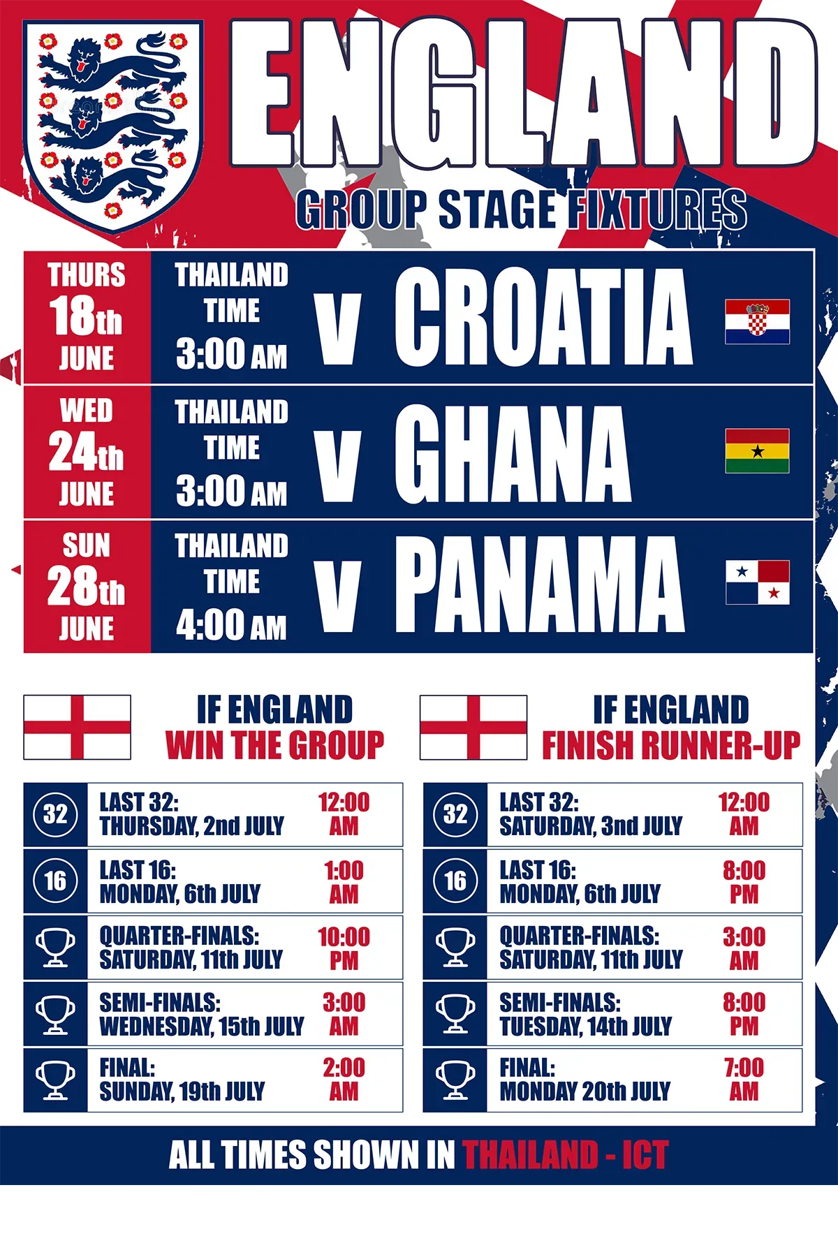 England World Cup Fixtures